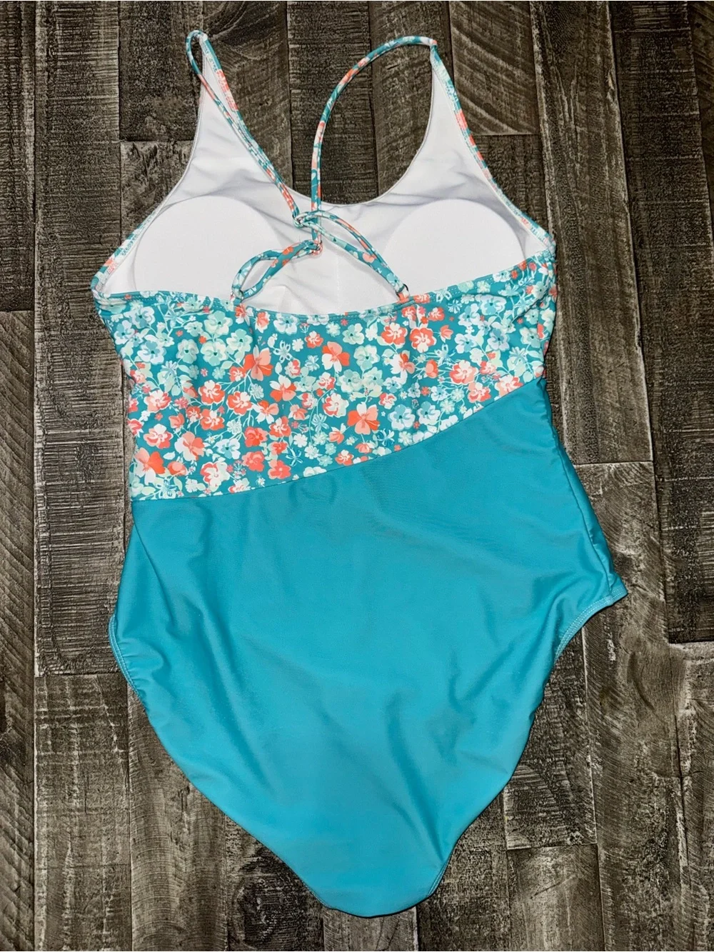 Pink Lily Teal Floral Cutout One-Piece Swimsuit - Picture 2 of 4
